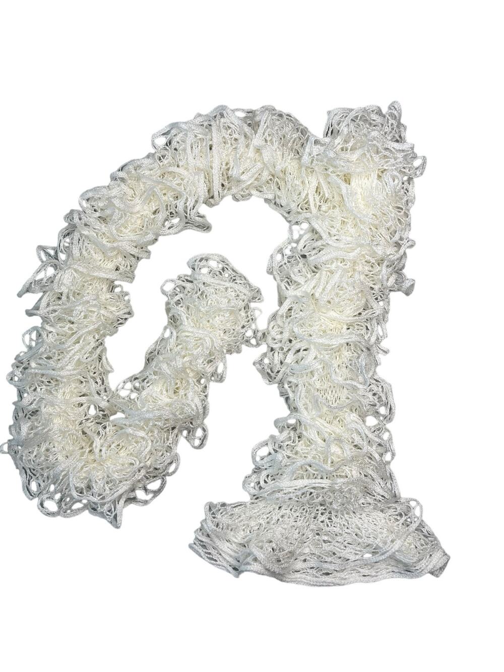 white ruffle crochet scarf fluffy boa style